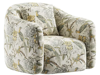 Elegant Accent Chair With Floral Bird Pattern Upholstery And Comfortable Design 3d model