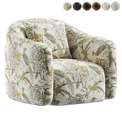 Elegant Accent Chair With Floral Bird Pattern Upholstery And Comfortable Design 3d model