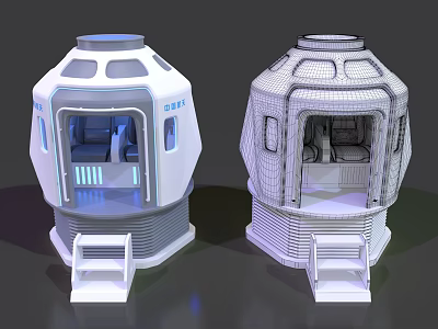 Futuristic Capsule Structures With Illuminated Interior And Access Steps 3d model