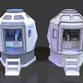 Futuristic Capsule Structures With Illuminated Interior And Access Steps 3d model