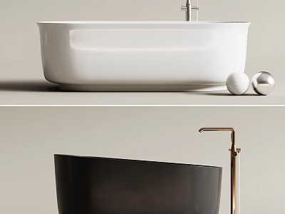 White and Black Modern Bathtub with Golden Faucet and Decorative Balls 3d model