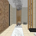Elegant Modern Reception Area Design With Marble Wall Chandelier And Sofa Seating Decor