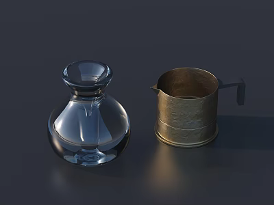 Elegant Tableware Set With Transparent Glass Vase And Gold Metal Milk Jug 3d model