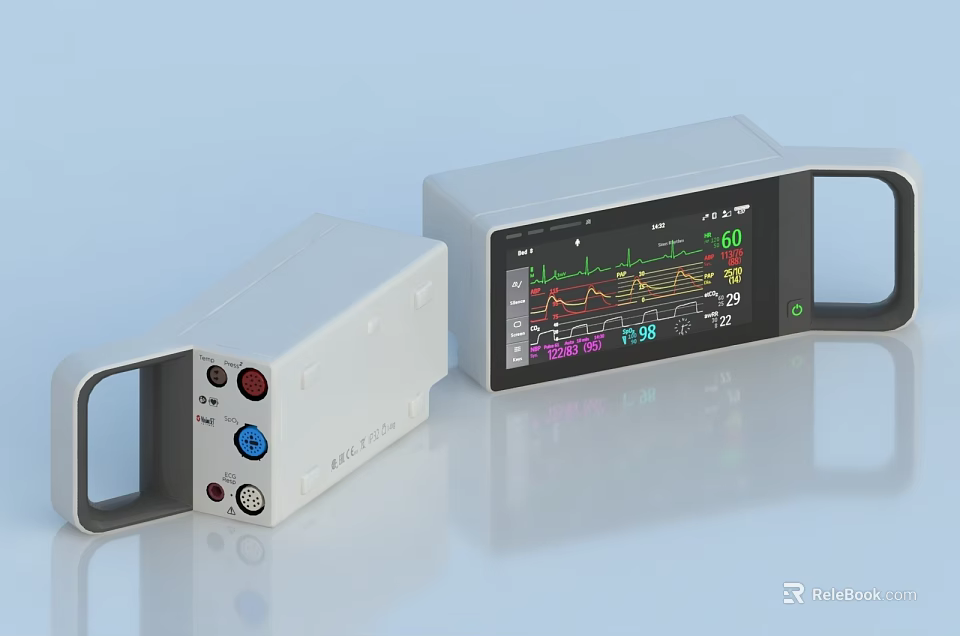 Portable Medical Vital Signs Monitor with Digital Display and Control Panel for Patient Monitoring 3d model 
