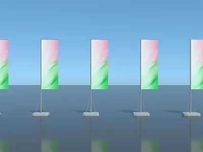 Vertical Banners With Pink Green Gradient Design On Blue Sky Gray Ground 3d model