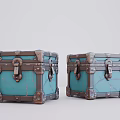 Vintage Blue Decorative Storage Boxes With Metal Clasps And Cracked Texture