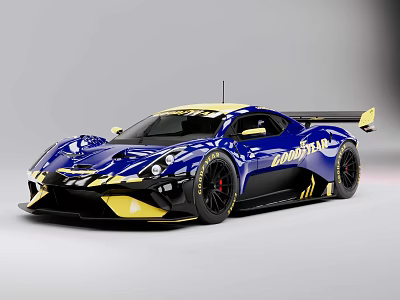 Blue And Yellow Monster Race Car With Aerodynamic Design And Rear Wing 3d model