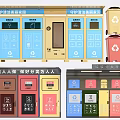Public Waste Sorting Recycling Bins With Colorful Containers And Classification Signs 3d model