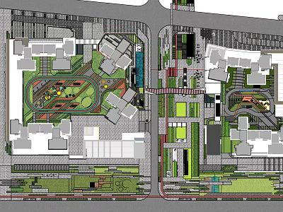 Urban Planning Site Layout With Buildings Green Spaces And Road Connections 3d model