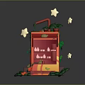 Red Vending Machine Decorated With Green Leaves Red Flowers And Floating White Stars