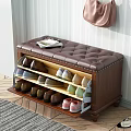 Modern Upholstered Leather Tufted Shoe Storage Bench With Wooden Frame And Multiple Shelves For Shoes