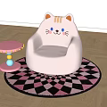 Cute Cat Shaped Pink Kids Chair With Small Table And Checkered Rug