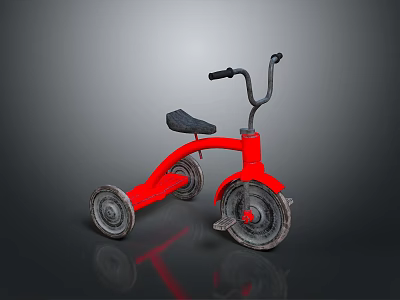 Vintage Red Children's Tricycle With Black Seat Handlebar And Wheels 3d model