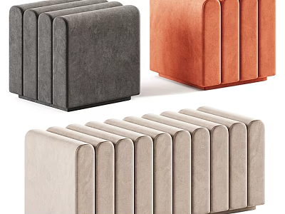 Modern Stylish Sofa Stools in Gray Orange and Beige Upholstered Design 3d model
