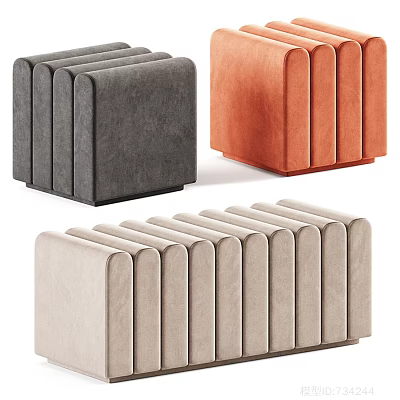 Modern Stylish Sofa Stools in Gray Orange and Beige Upholstered Design 3d model