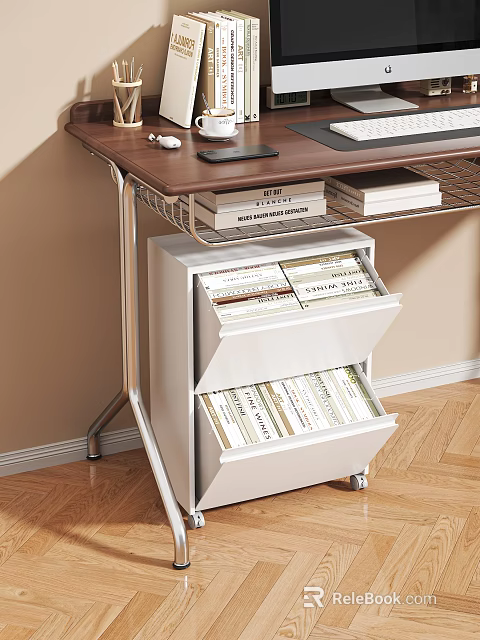 Modern White Mobile Bookcase With Multi Layer Shelves And Organized Books 3d model 