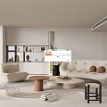 Minimalist Modern Living Room Interior With Curved White Sofa Round Coffee Table And Decorative Plants