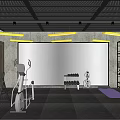 Modern Fitness Gym Interior With Graffiti Wall Yellow Lights And Workout Equipment