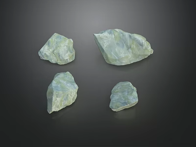 Window Display Featuring Light Green Stones Arranged on Dark Background 3d model