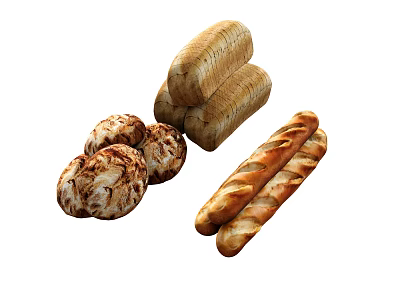 Assorted Fresh Bread Varieties Including Round Loaves Baguettes And Oval Rolls 3d model