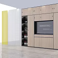 Contemporary Modern Wooden Wine Cabinet With Glass Display Shelves And Yellow Accent Panel