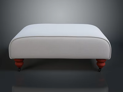 White Upholstered Ottoman With Red Legs And Round Base In Simple Design 3d model