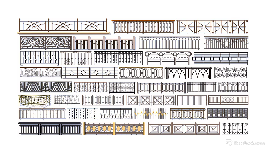 Various Decorative Fence Designs With Ornate Patterns And Different Styles 3d model 