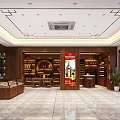 Tobacco and Liquor Store Interior With Wooden Shelves Product Displays and Cash Counter