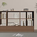 Modern Wooden Bookcase With Shelves Books Decorative Items And Potted Plant