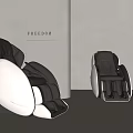 Two Modern Black And White Massage Chairs In Minimalist Indoor Space
