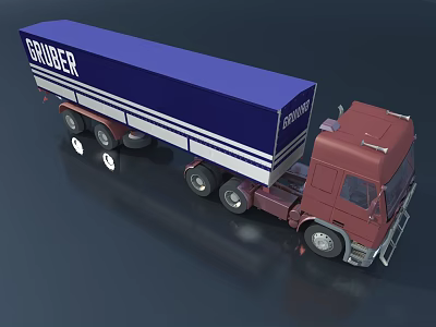 Red Cab Blue Container Truck with GRUBER Logo and Multiple Wheels 3d model