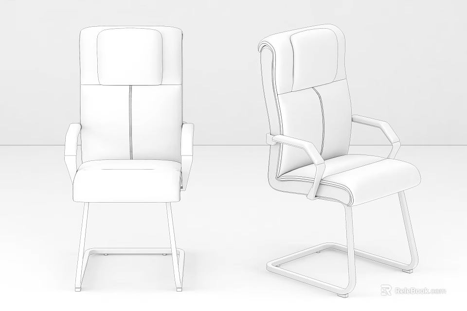 Two Modern Office Chairs With Armrests And Different Base Frame Designs 3d model 