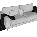 Modern Light Colored Two Seater Sofa with White and Dark Pillows and Cozy Blanket 3d model