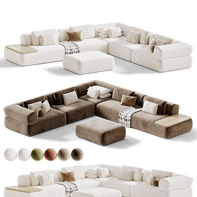 Modern Sectional Sofa With Multiple Colors Cushions Ottoman And Throw Blanket 3d model