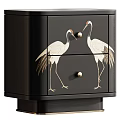 Elegant Black Chest Of Drawers With Exquisite Hand Painted Red Crowned Crane Decor For Home