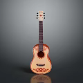 Handcrafted Wooden Ukulele With Decorative Red Patterns And Exquisite Body Design Features 3d model