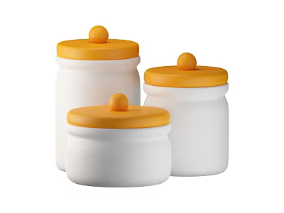 Modern White Spice Jars With Orange Lids And Round Knob Design For Kitchen 3d model