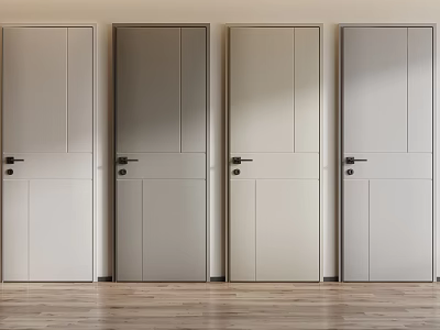 Hinged Doors In Various Colors With Minimalist Design And Wooden Floor Setting 3d model