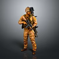 Tactical Military Soldier in Camouflage Uniform Holding Rifle With Helmet and Gear