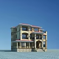 Elegant Multi Story Detached Villa With Red Roof Balconies And Stone Exterior