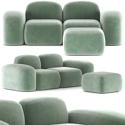 Light Green Velvet Modern Sectional Sofa With Modular Design And Ottoman Seats 3d model