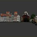Modern Urban Architecture Model Featuring Red Roof Buildings Square And Green Trees
