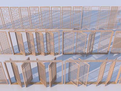 Wooden Room Divider Partition With Various Hollow Patterns And Decorative Frame Designs 3d model