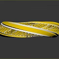 Yellow Modern Circular Sculpture With Perforated Mesh Design And Reflective Surface