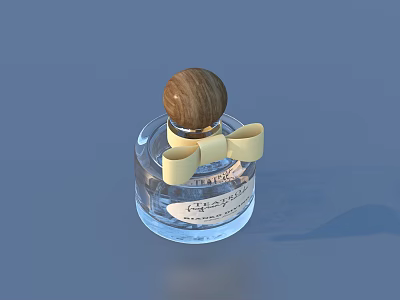 Elegant Perfume Bottle With Transparent Body Wooden Cap And Yellow Bow 3d model