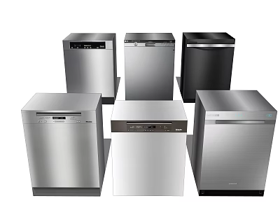 Various Styles Of Kitchen Dishwashers With Stainless Steel And Black Finishes 3d model