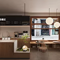 Modern Cafe Interior With Order Area Wooden Counter Tea Options And Hanging Lights