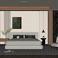 Modern Bedroom Interior With White Bed Green Painting And Wooden Accent Wall