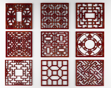 Chinese-style carved partition for window grilles 3d model