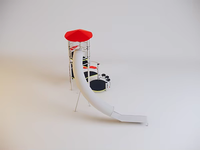Fun Outdoor Playground Equipment With Red Canopy Slide Climbing Frame And Seats 3d model